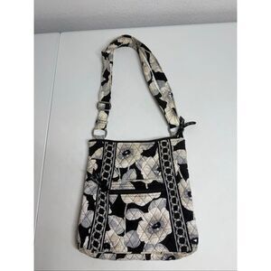 Vera Bradley Camelia Hipster Crossbody Bag Quilted Black Gray Flower Pattern